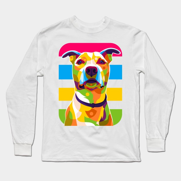 Pit Bull Dog Portrait Colorful Pop Art Long Sleeve T-Shirt by wpaprint